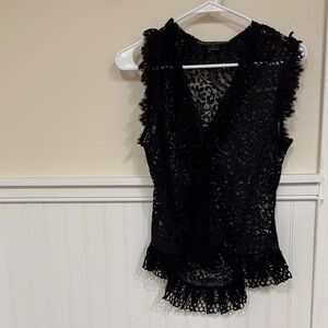 Ralph Lauren Black Label Lace V-Neck Button Up Blouse